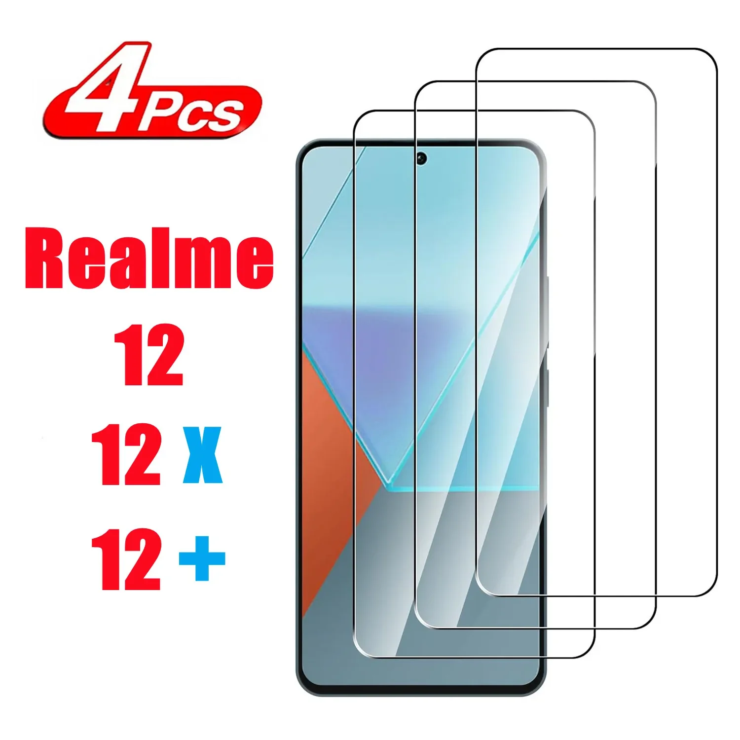 2/4 шт. для Realme 12 закаленное стекло 12x12 + Защитная стеклянная пленка экрана