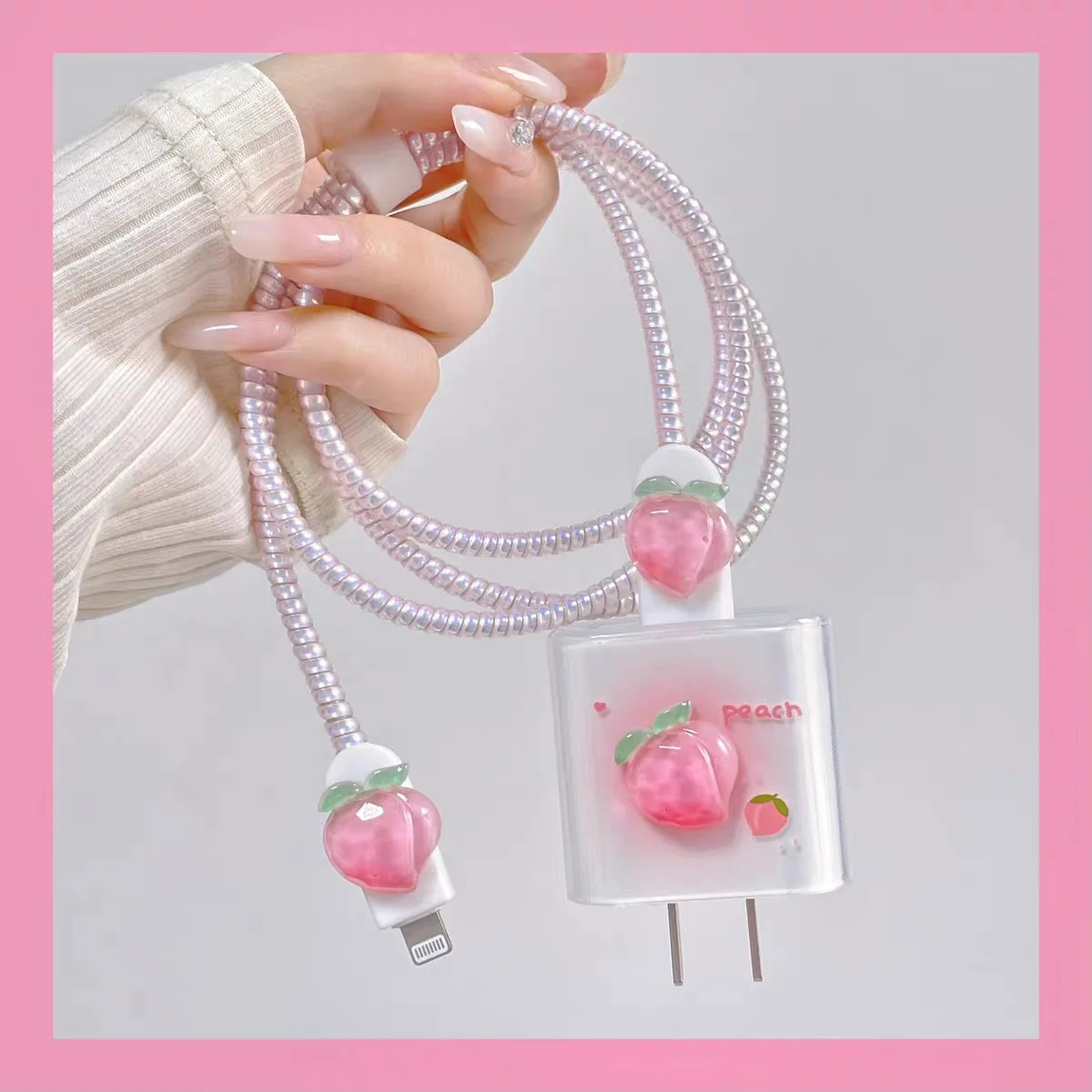 Защитный органайзер для зарядного устройства iPhone 14 13 12 11 Pro Max 18/20 Вт 3D Honey Peach