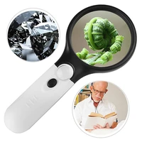 newest 3 led lights handheld reading magnifying glass 3x 45x dual lens jewelry evaluation magnifier battery power supply