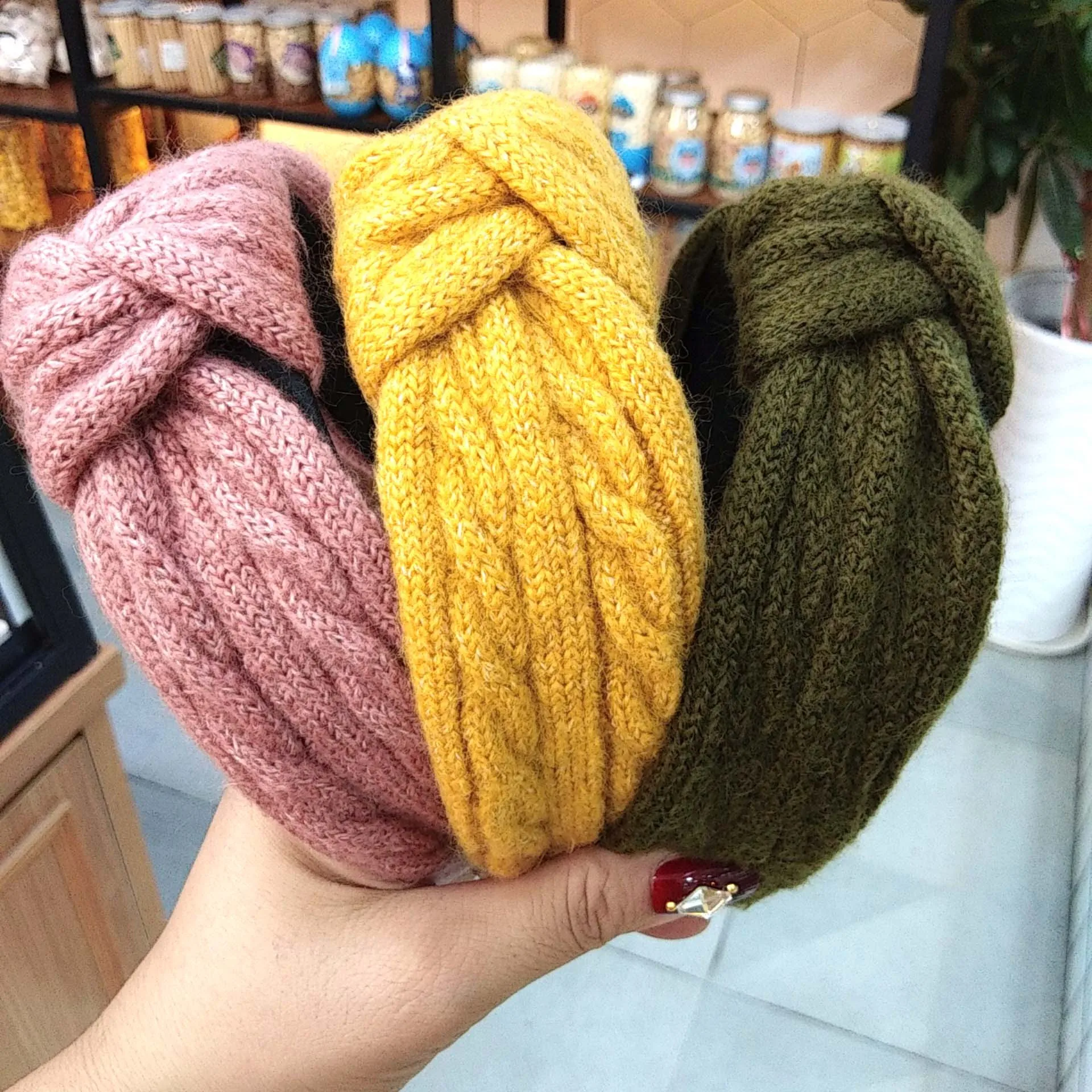 

2 Pieces/set Knitted Wool Wide Headbands For Women Twist Knotted Stretchy HairBands For Girls Headwrap Hair Accessories