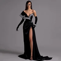 thinyfull sexy mermaid prom dresses without gloves pearls side slit evening cocktail party prom gown 2022 plus size saudi arabia