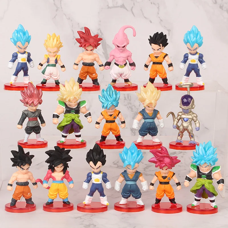 

16 шт./компл. фигурки героев аниме Dragon Ball Son Goku, игрушки с красной основой, Saiyan Vegeta, ПВХ модели кукол, подарки на день рождения
