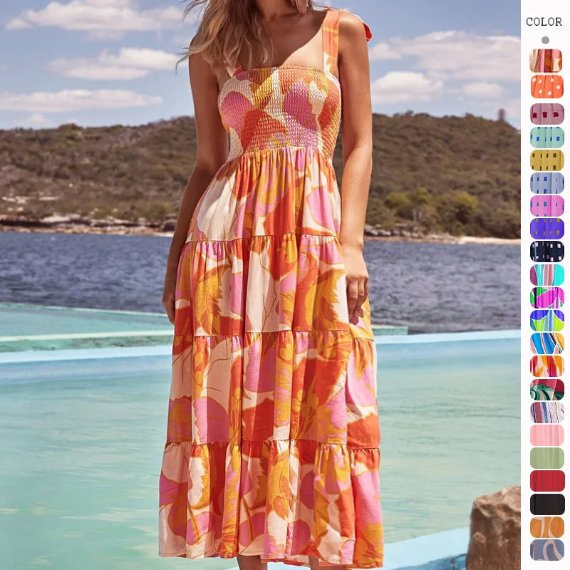 

French High-End 2023 Spring and Summer Women's New Sexy Print Strap Dopamine Dress for Women