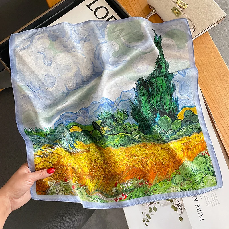 

Элегантный Цветочный Шелковый квадратный шарф, женский новый весенний шейный платок, женский платок для обертывания волос