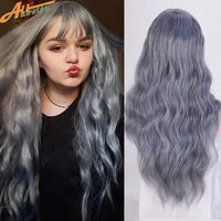 allaosify synthetic wig with bang long curly cosplay lolita pink black blonde gray blue red wave kinky curly hair wigs for women