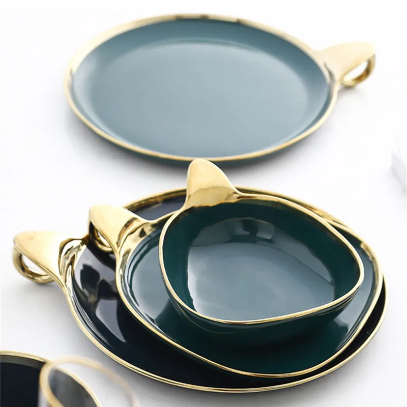 

Gold Ring Ceramic Dinnerware Gilt Rim Porcelain Dinner Plate Salad Dishes Noodles Bowl Ceramics Food Tray