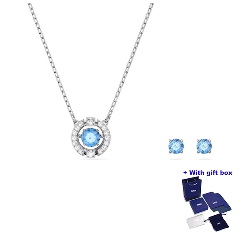 

S 2022 High Quality Blue Austrian Crystal Necklace Earrings Set, Smart Heart Collection, Gift Box with Free Shipping