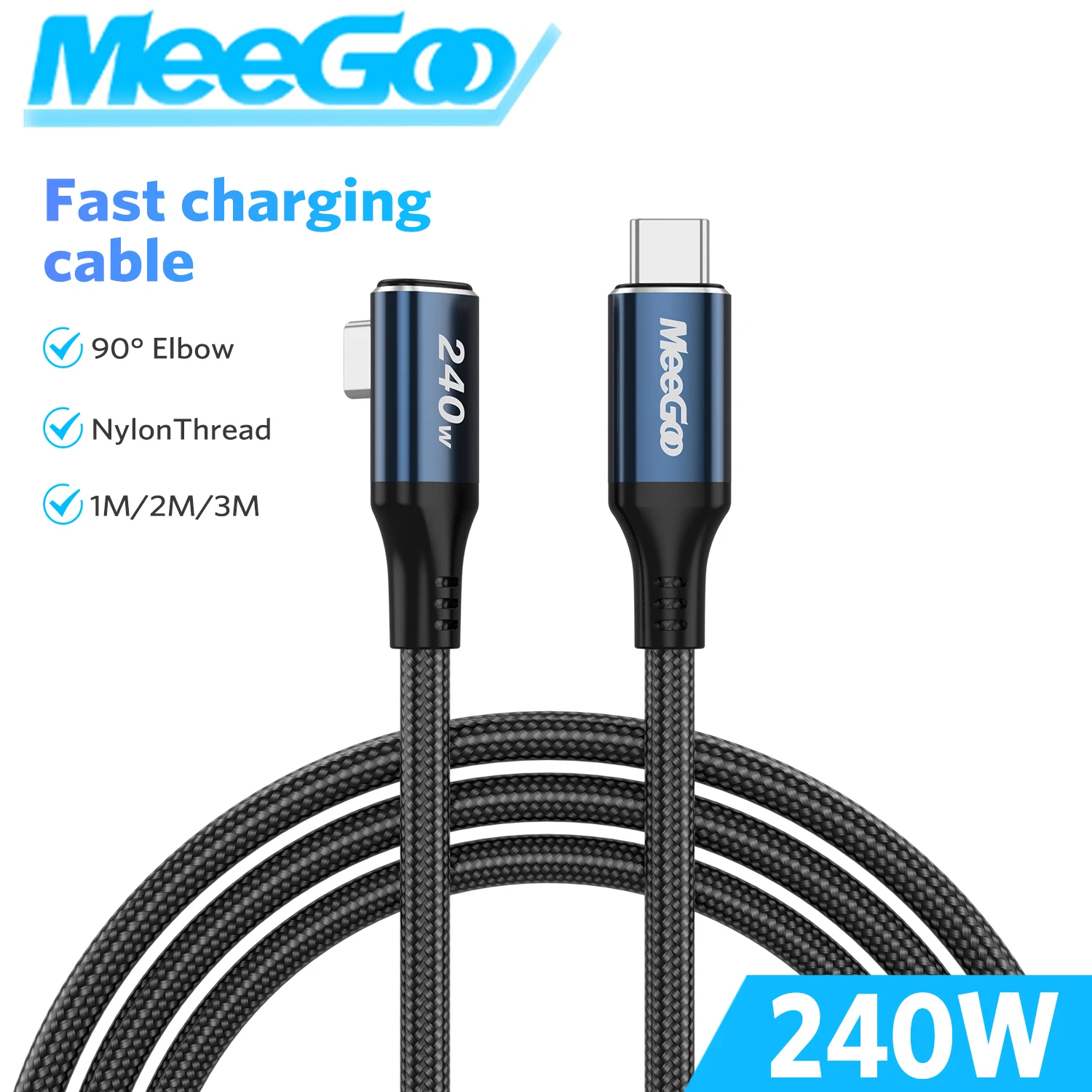 Фото Кабель MeeGoo 240 Вт USB Type C — USB C PD Провод для быстрой зарядки для Macbook Air iPad iPhone 15 Pro Max Xiaomi Dell HP 1/2/3M НОВЫЙ №1
