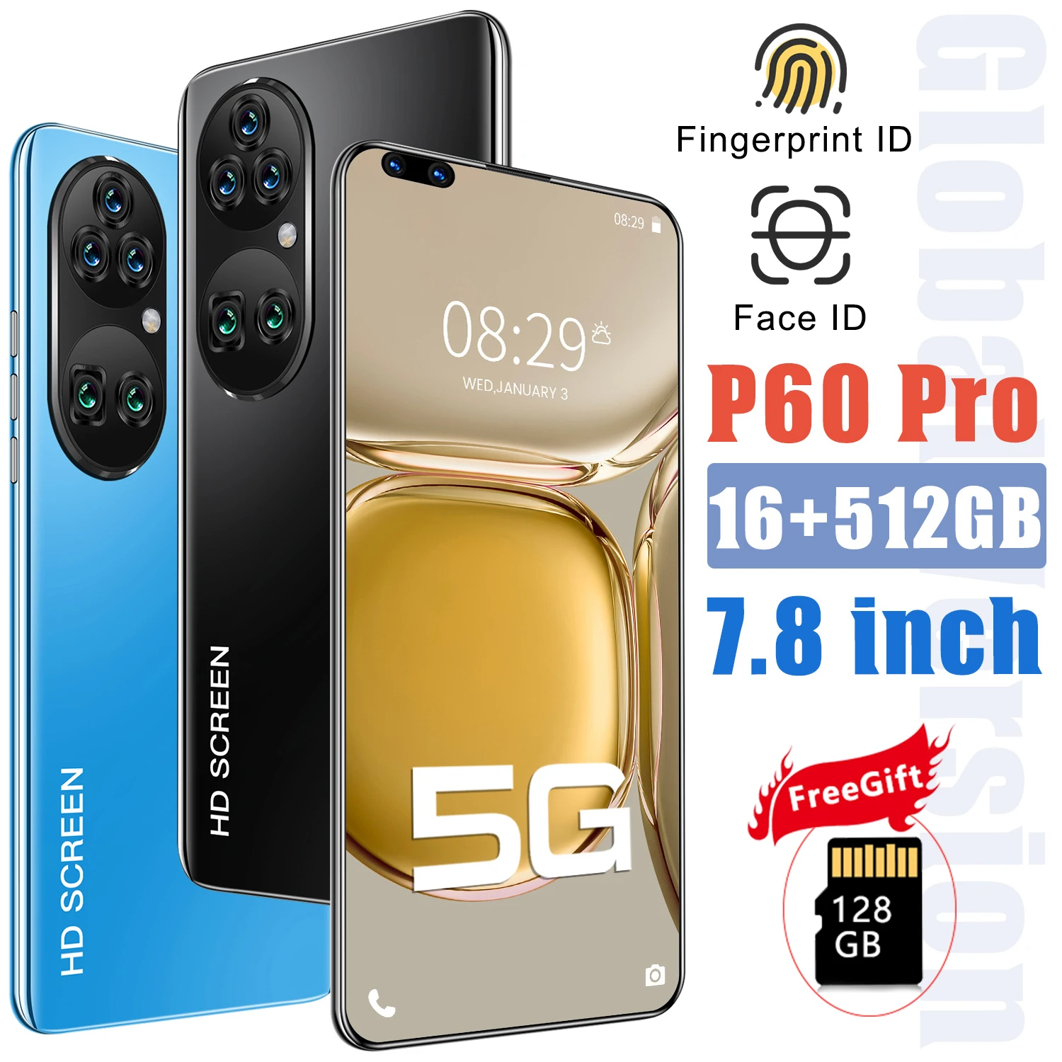 p60 pro 7 8 inch android 11 5g smartphone 16g ram 512g rom global version unlocked 40mp48mp 5 camera 5600mah fast charge phone free global shipping