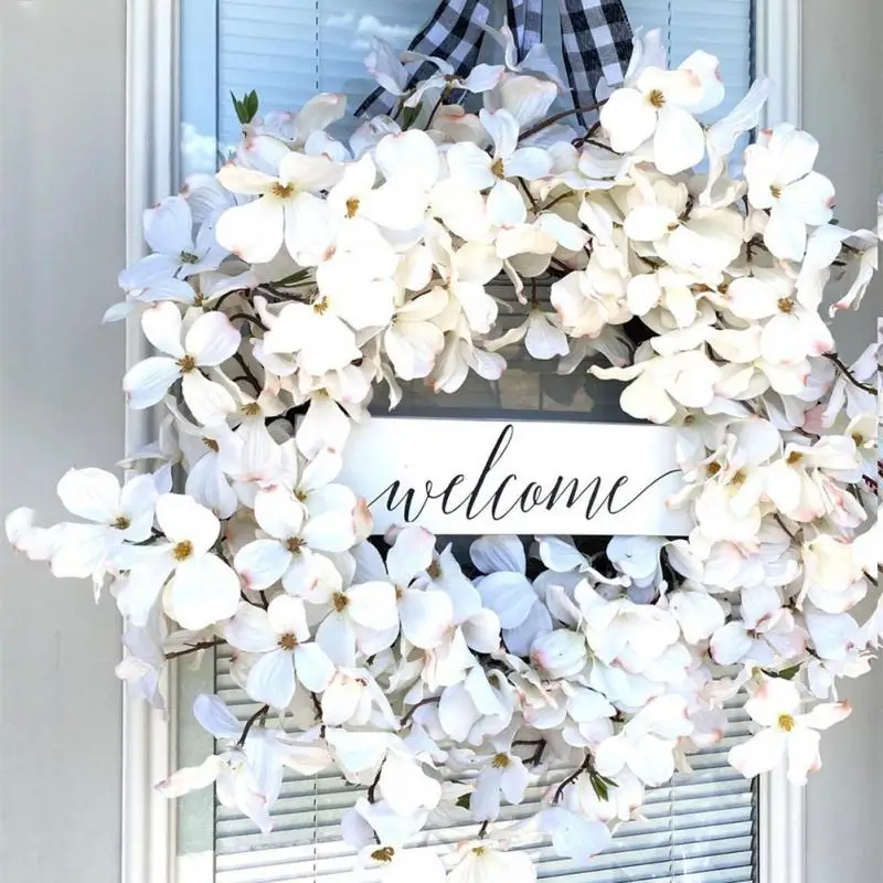 

Vivid Door Hanging Realistic White Flower Wall Hanging Handmade Large Spring Wreath Rattan Front Door Wreath Home Decor