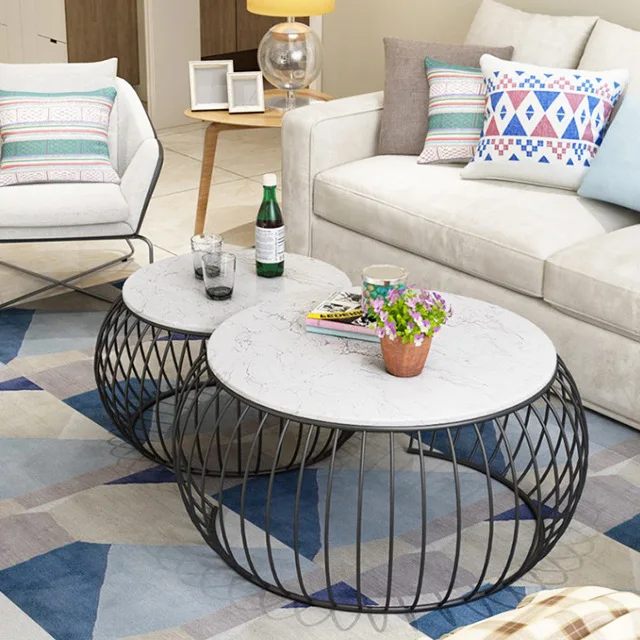 Современный минималистичный круглый мраморный журнальный столик из нержавеющей