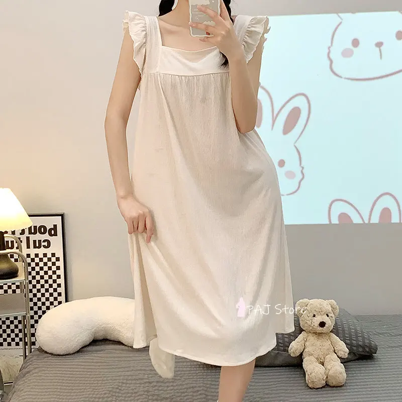 Women Summer Cotton Sleeveless Sleep Tops Dropshipping Nighty Pajama Girls Nightgowns Sleepwear Plus Size Sleeping Dress 6XL