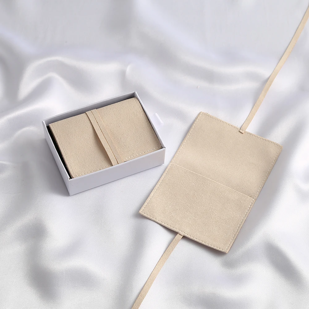 Storange Packaging Pouch Wholesale Beige Microfiber Jewelry Ring Earrings Suede Envelope Bag with Rope Wedding Gift Party