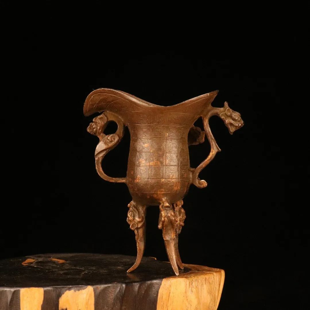 

Бронзовый бокал для вина Pixiu с тремя ногами, античное украшение для коллекционирования, украшение для дома, аксессуары для гостиной, медный бокал для вина