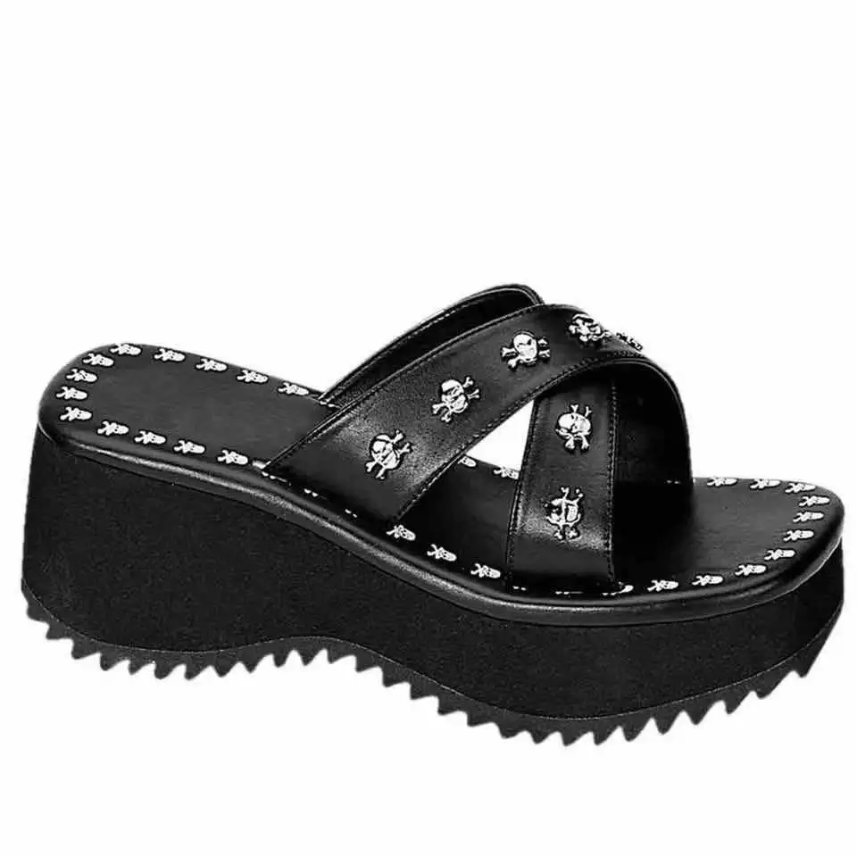 

Shoes Woman's Slippers On A Wedge Big Size Low Platform Rubber Flip Flops Slides 2022 Hawaiian Hoof Heels Basic Rome Fabric PU