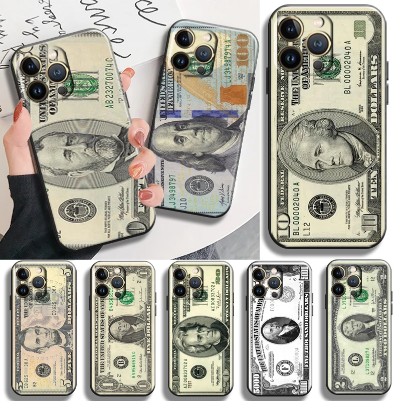

Luxury USD Dollar Phone Case For Apple iPhone 13 12 11 Pro Max X XR XS Max 5 5s 6 6S 7 8 Plus SE2020 13 12 Mini Soft TPU Back