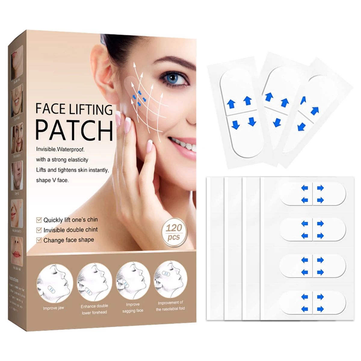 

120Pcs Waterproof V Face Makeup Adhesive Tape Face Lift Tapes Invisible Breathable Lift Face Sticker Lifting Tighten Chin