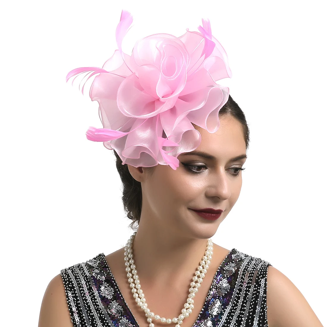 

Women Organza Flower Fascinators Hats with Clips, Vintage Kentucky Derby Cocktail Tea Party Headwear for Girls Lady