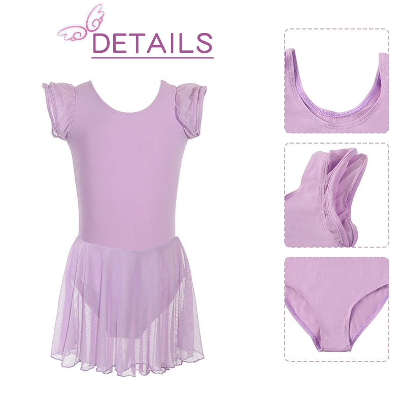 RUYBOZRY Girls Ballet Dress Gymnastic Leotard Tutu Ballet Short Sleeve Dancewear Cotton Ballerina Dance Dress Clothes For Kids