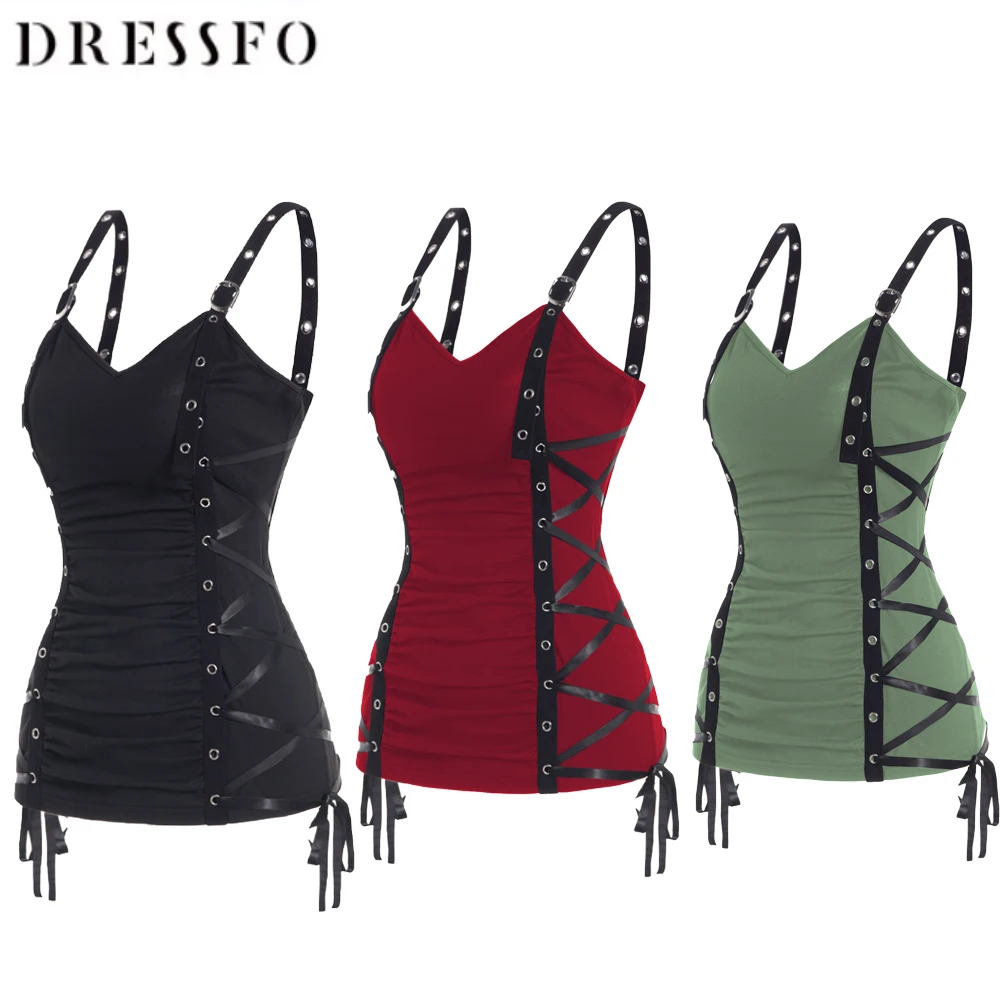 

Dressfo Women Fashion Plain Color Tank Top Ruched Grommet Lace Up Casual Tank Top Summer Tank Plain Color Ruched Grommet Lace U