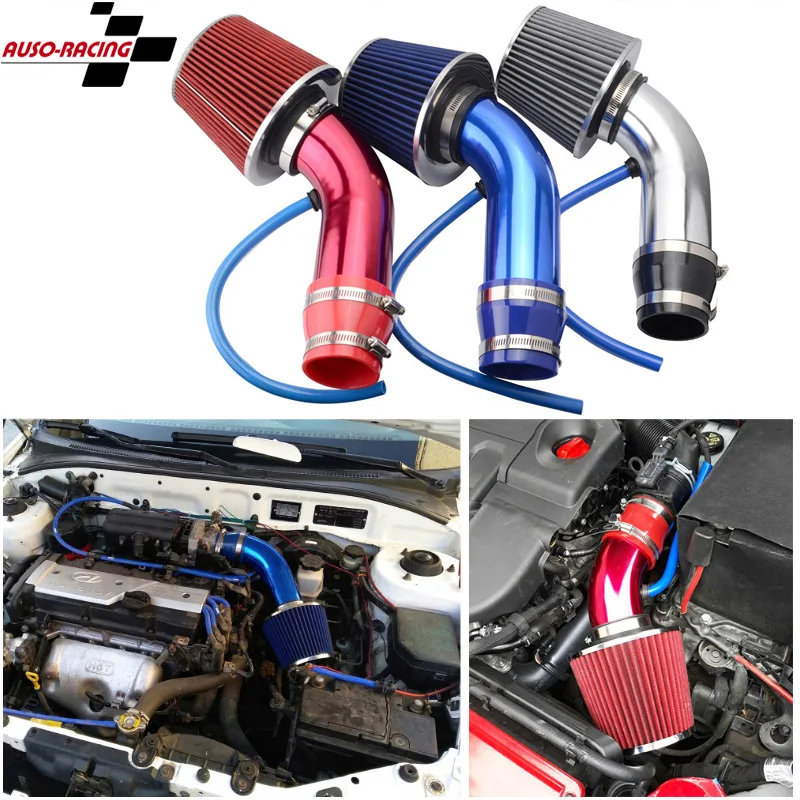 New 76mm Universal Car Racing Cold Air Intake System Turbo Induction Pipe Tube Kit Aluminum With Cone Air Filter Inlet