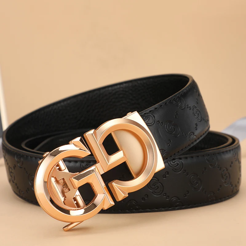 

2023 Men Belt New Width 3.5cm Business Genuine Leather Belt Male Automatic Buckle Belt Suit Pants Belts for Men 110-130cm