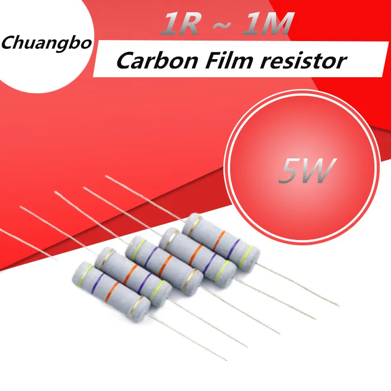 

10 шт. 5 Вт карбоновый пленочный резистор точность 5% 1R ~ 1M 2.2R 10R 22R 47R 51R 100R 470R 1K 4,7 K 10K 47K 1 2,2 10 47 51 100 150 470 Ом