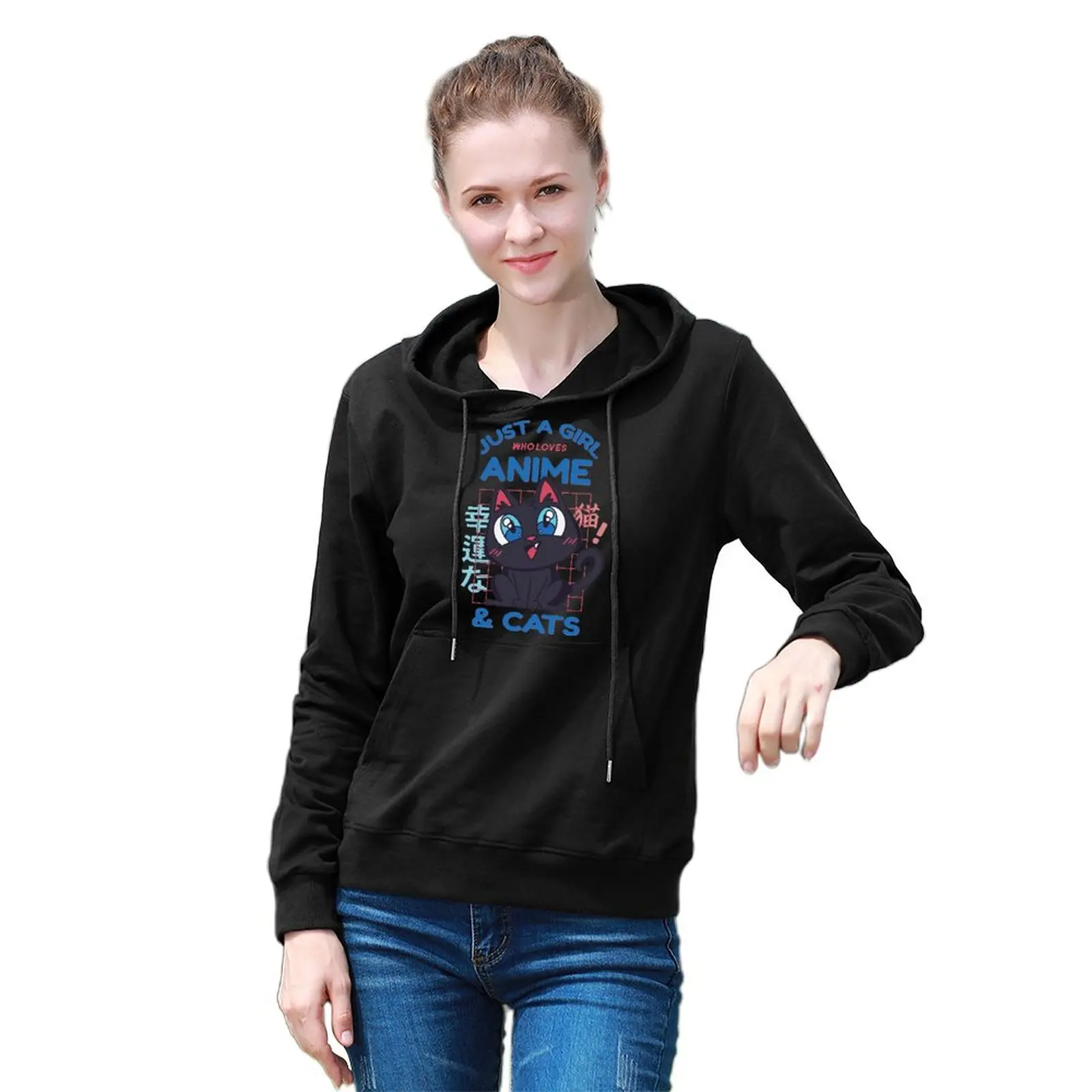 

Just A Girl Who Loves Anime And Cats Hoodie Cotton Gothic Punk Cartoon Anime Lover Womens Hoodies Sweet Street Wear Hoodie Gift