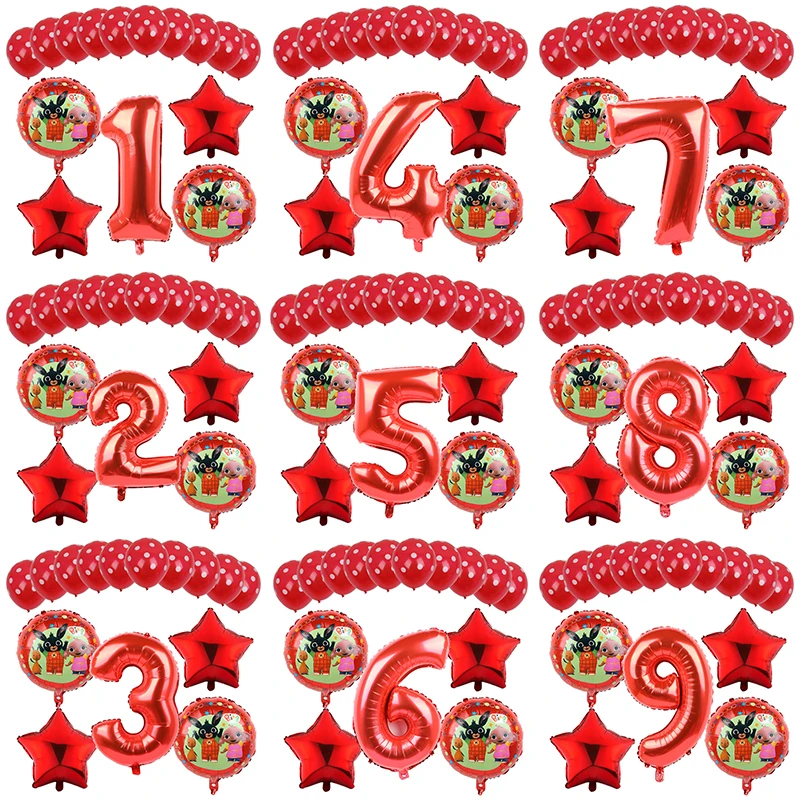 

15pcs Cartoon Bing Rabbit Balloon Set with Number Theme Decoration Aluminum Film Balloon Set Happy Birthday Party Party Balloons