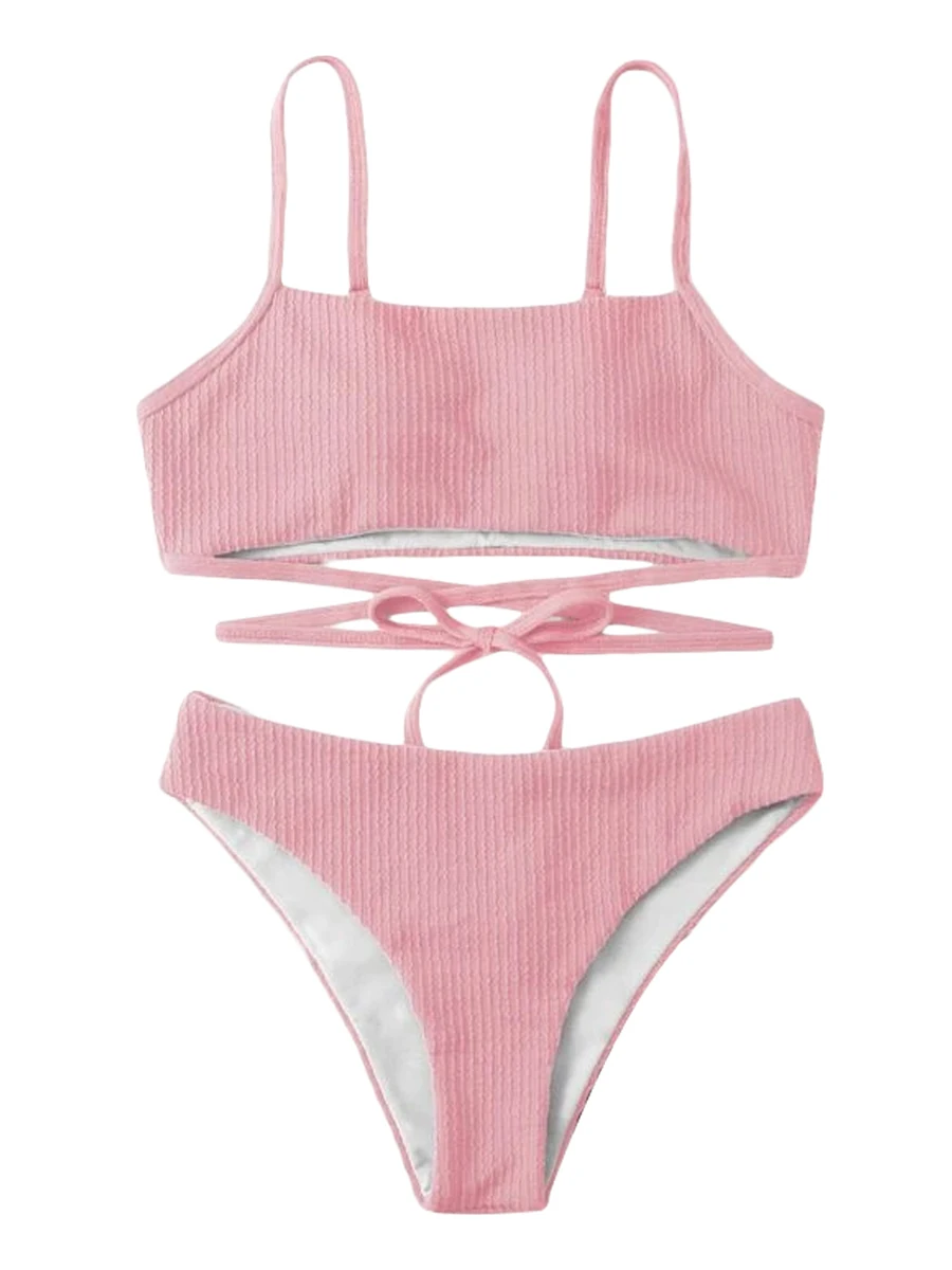 

Stylish Solid Cross Bikini Set with Padding - Women s Two Piece Bathing Suit for Beach and Pool Days