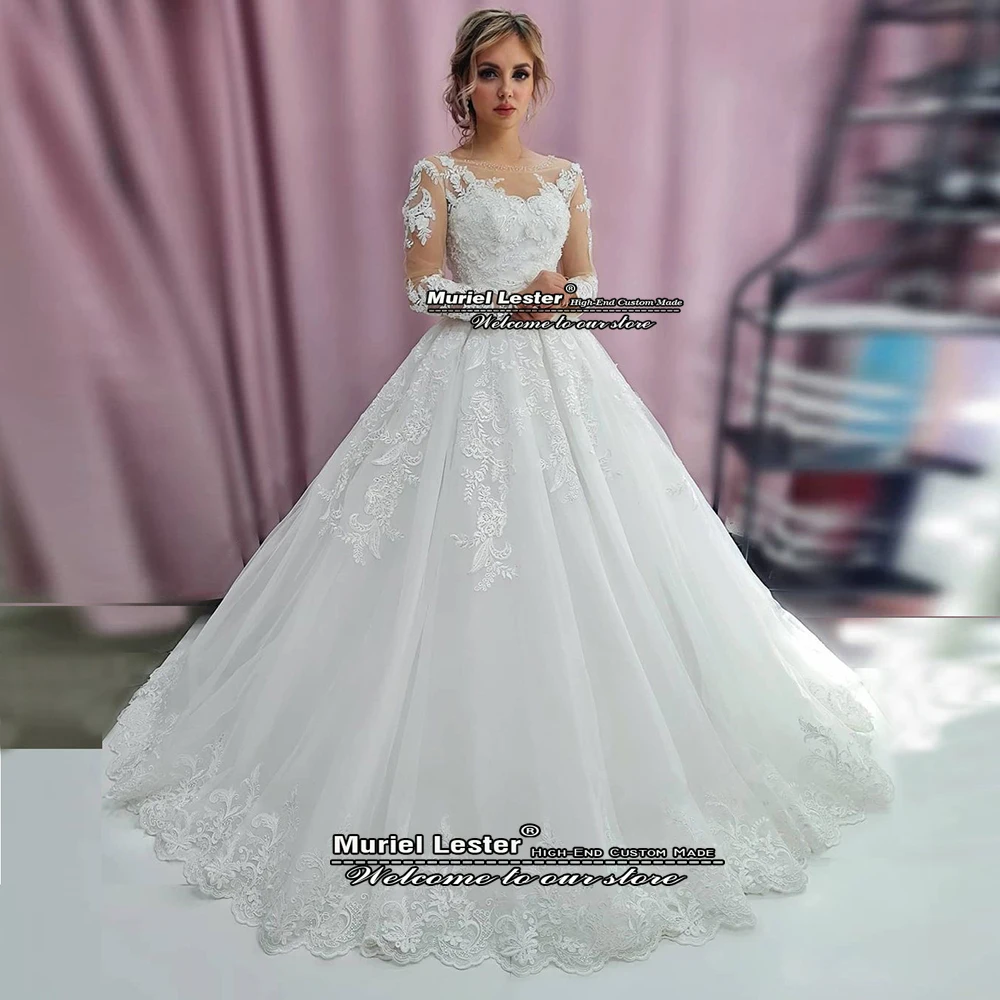 

Full Sleeves Wedding Dress Boho Plus Size Scoop Neck Appliques Beaded A Line Bridal Gowns Custom Made Robe Mariage Femme 2022