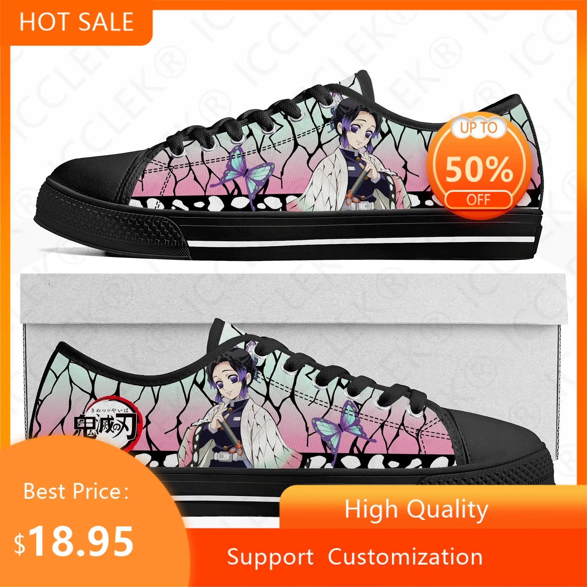 

Demon Slayer Pillar Shinobu Kocho Kimetsu No Yaiba Low Top Sneakers Mens Womens Teenager Canvas Sneaker Couple Shoes Custom Shoe