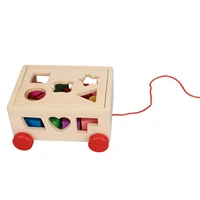 wooden pull along car shape sorter matching blocks box kids intelligence toy