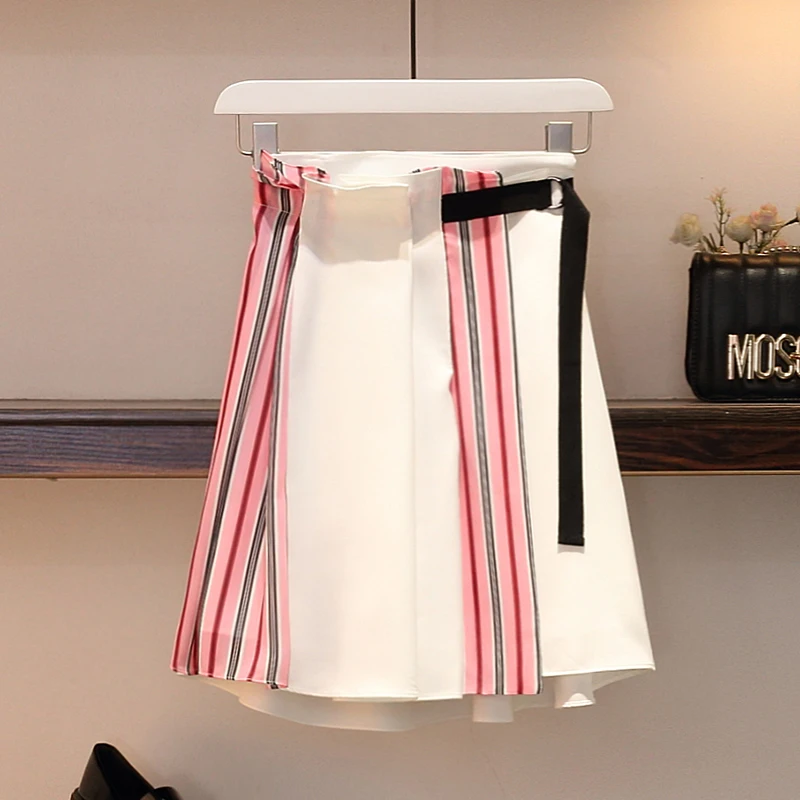 Женский костюм с юбкой большого размера новинка шифоновая рубашка в полоску во