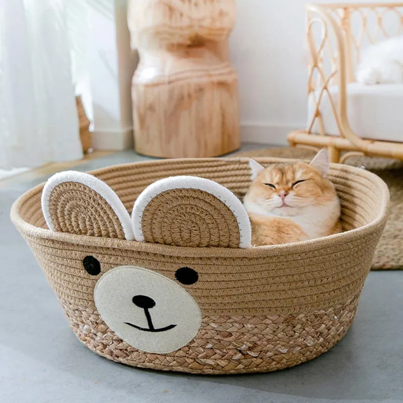 

Pet Basket Mattress Rattan Grass Weaving Cat Nest Dog Kennel Straw Scratch Board Bed for Puppy Kitten All Season Universal