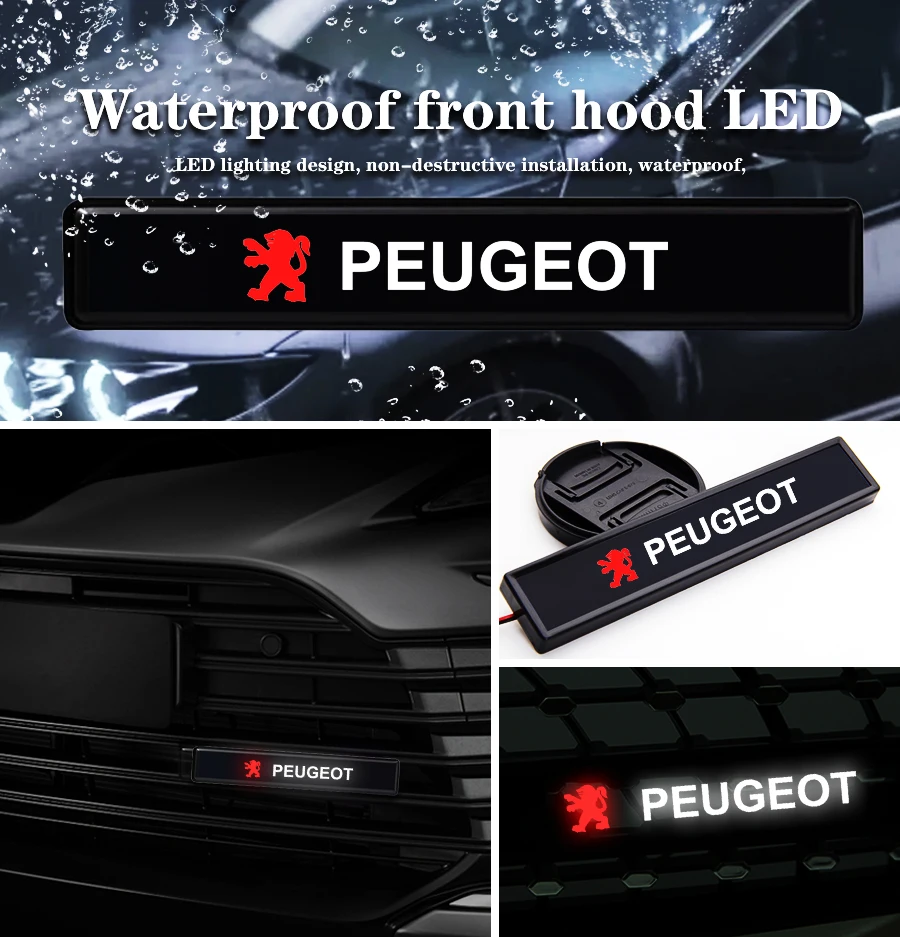 

1pc Car Front Grille Light Accessories LED Projector Logo Welcome Lamps For Peugeot 107 108 206 207 308 307 407 508 2008 3008