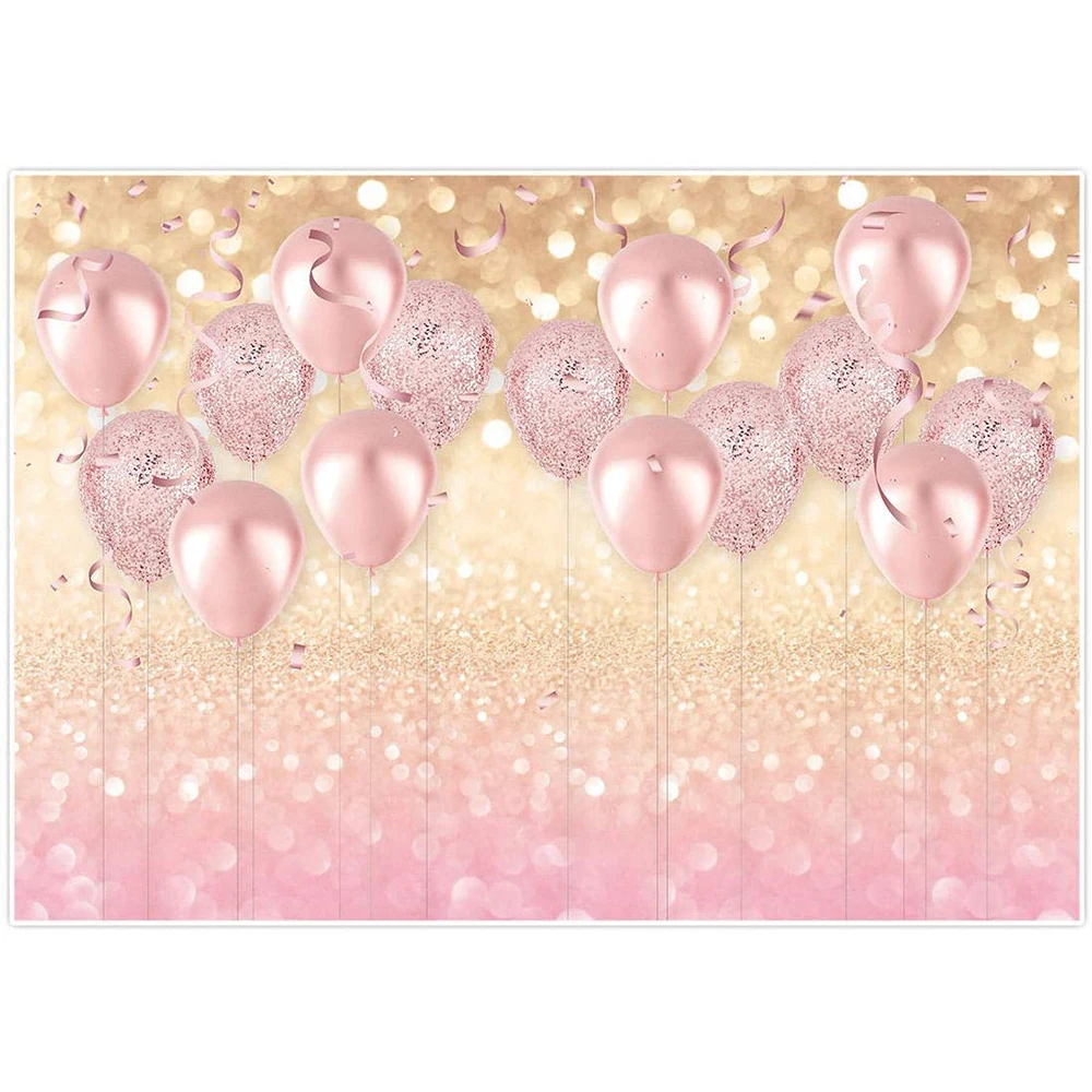 

7x5ft Rose Gold Party Banner Photography Background Pink Balloon Glitter Bokeh Backdrop Birthday for Girl Baby Bridal Shower