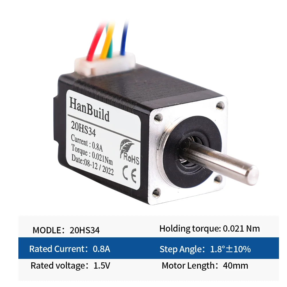 Шаговый двигатель Nema8 20HS34 0.8A 21mN.m 34 мм 20 серии 12 В для фрезерного станка с ЧПУ