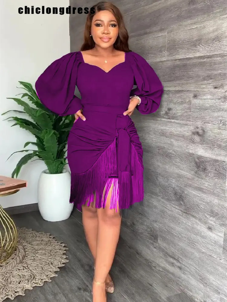 

Женское облегающее мини-платье с бахромой, модное элегантное однотонное вечернее платье с длинным рукавом и бахромой, осень-лето 2023