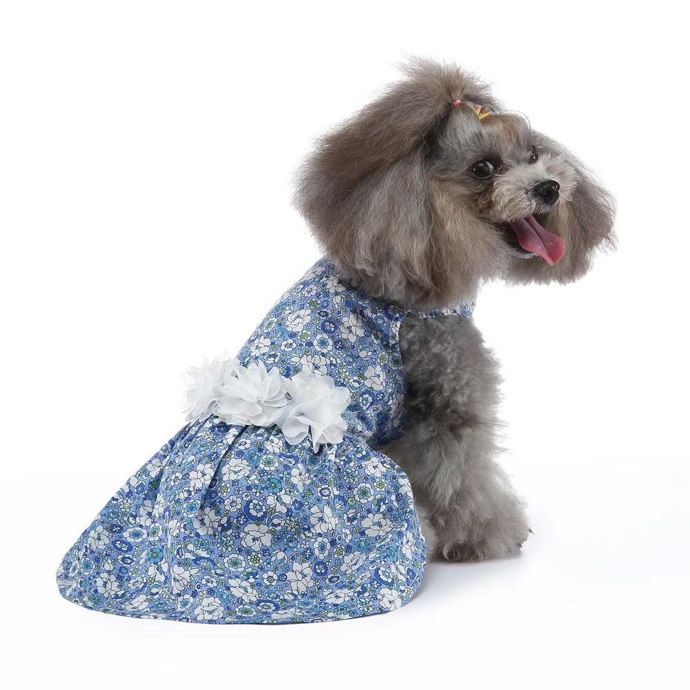 Bride Lolita Cute Dresses Small Dog Western-style Kawaii Clothes Pet Clothes Blue Print Polyester Cool Puppy Lady Luxury Dresses