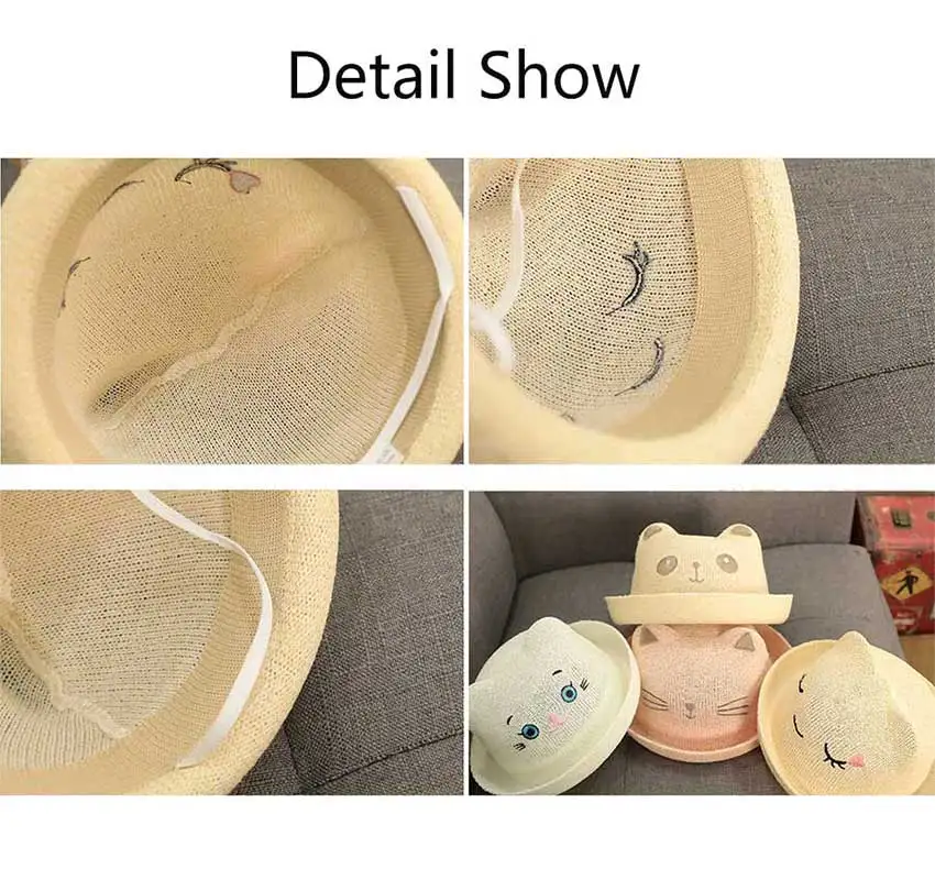 Cartoon Animals Summer Baby Straw Hat for Girls Boys Bucket Hat Breathable Beach Sun Cap Kids Sunbonnet Baby Accessories 3-8Y