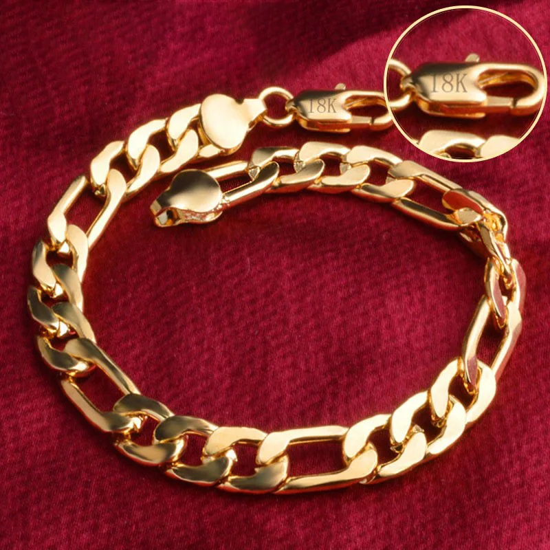 

LINJING 925 Sterling Silver 18K Gold 8MM Sideways Bracelet For Women Men Party Gifts Wedding Fashion Jewelry