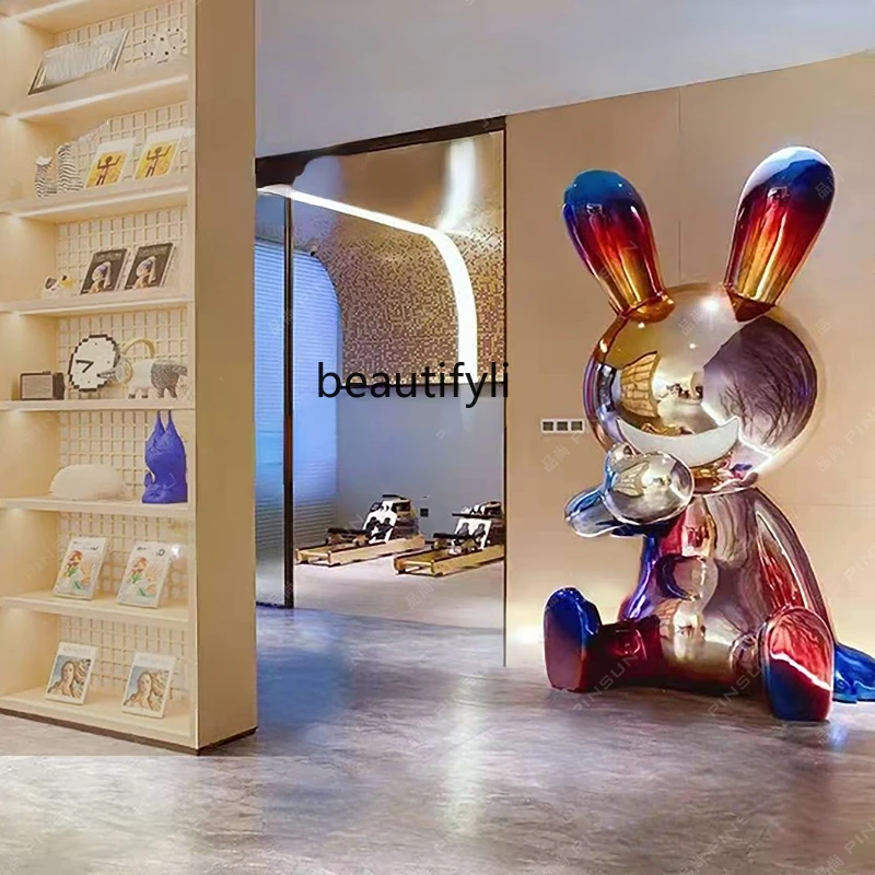 

yj Fiberglass Cartoon Rabbit Animal Sculpture Hotel Club Lobby Soft Furnishings Villa Art Gallery Decoration