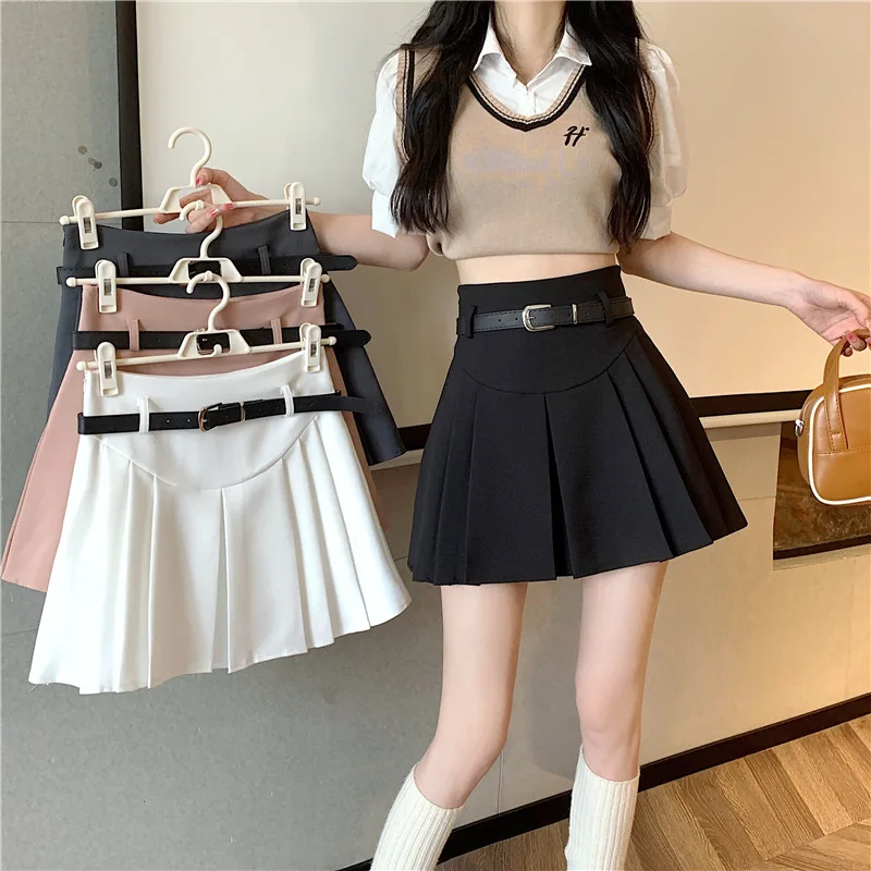 

Женская плиссированная мини-юбка, летняя облегающая трапециевидная юбка с высокой талией, шорты, Женская универсальная черная юбка в стиле преппи в Корейском стиле
