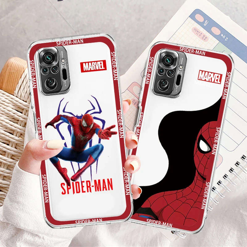 

Marvel Superhero Spiderman Art Transparent Phone Case For Xiaomi Redmi Note 12 11E 11S 11 11T 10 10S 9 9T 9S 8 8T Pro Plus 5G 7