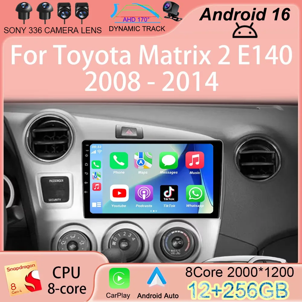 Фото Автомагнитола Android 16 Carplay для Toyota Matrix 2 E140 2008-2014, мультимедийный плеер с GPS-навигацией №1