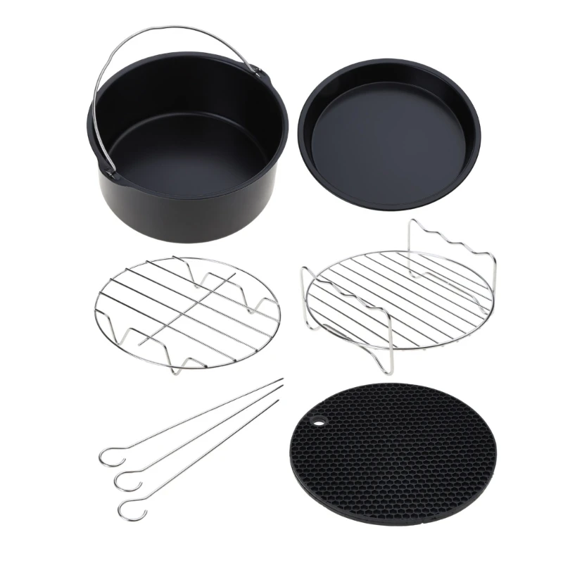 

5pcs/set 7 Inch Air Fryer Accessories Baking Pizza Pan Cake Barrel Grill Rack