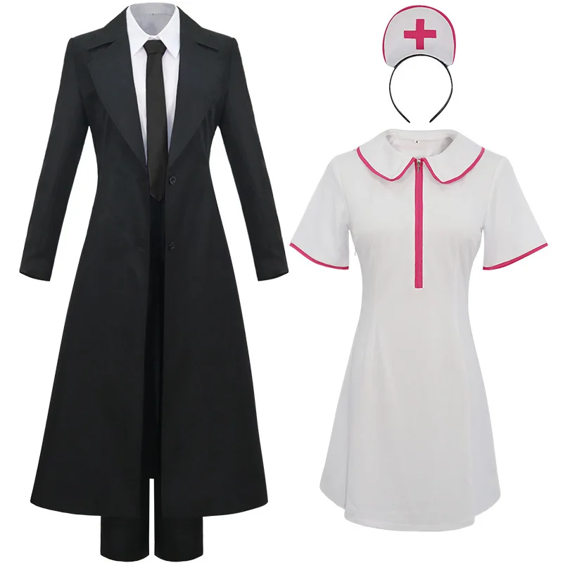 

Hot Anime Chainsaw Man Cosplay Makima Nurse Clothes Cos Uniform Demon Hunter Denji Cosplay Full Set