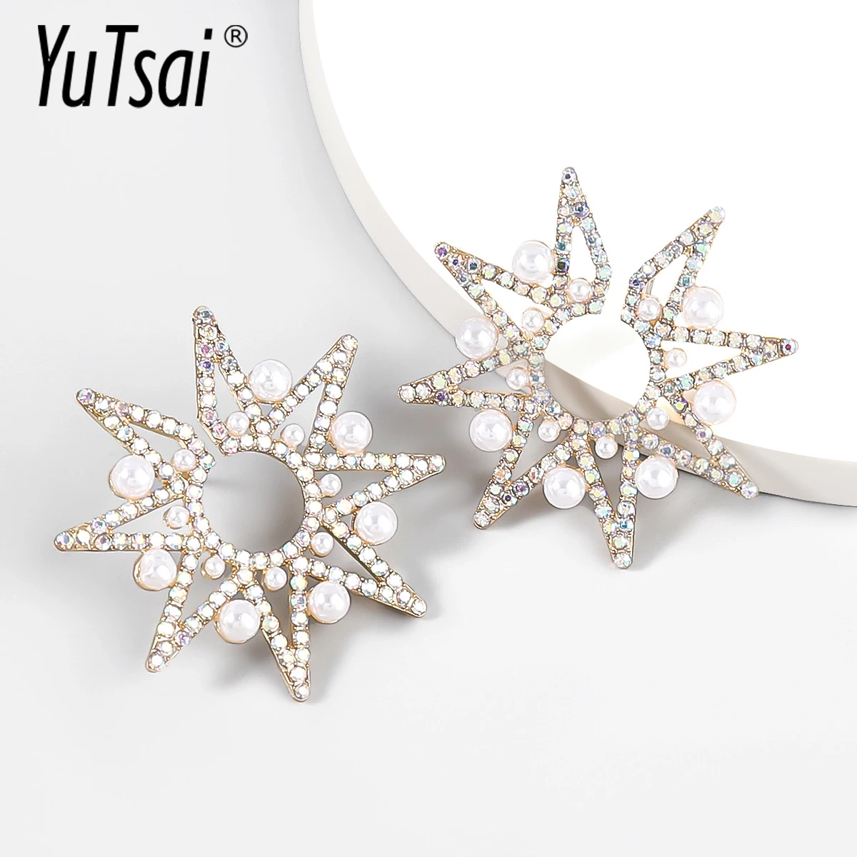 

YUTSAI 2 Color Star Stud Earrings Elegant Inlaid Zircon Imitation Pearl Geometric Party Casual Earring for Women Gifts YT1133