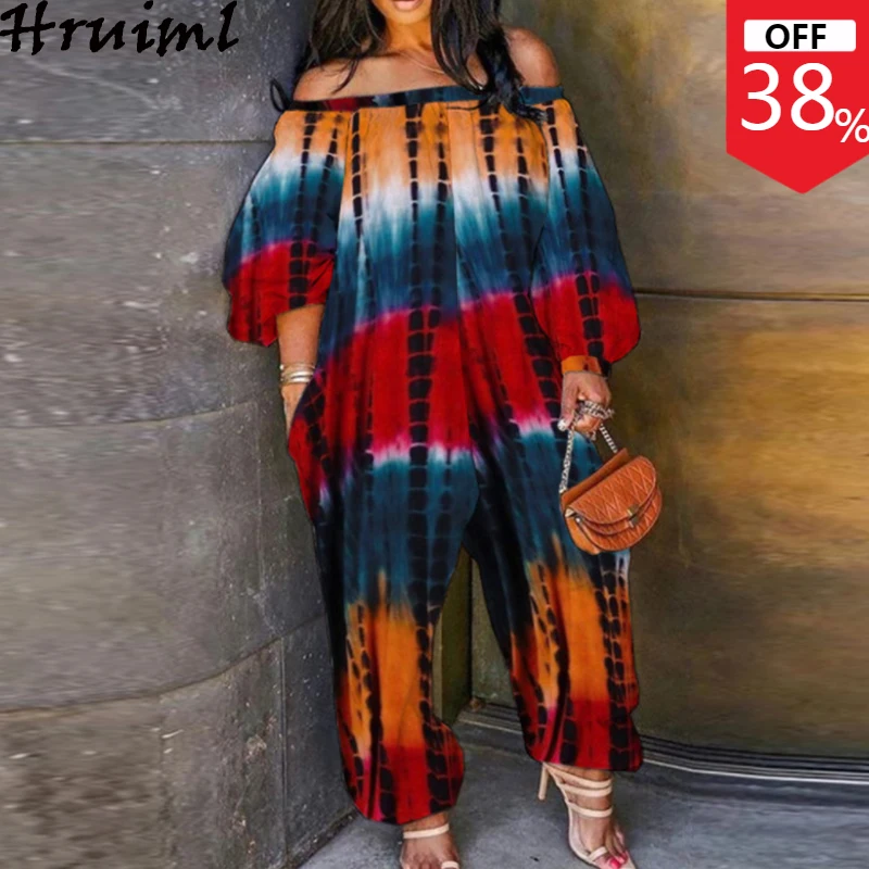 

Женский комбинезон с открытыми плечами, повседневный летний комбинезон с длинным рукавом и принтом, 2022